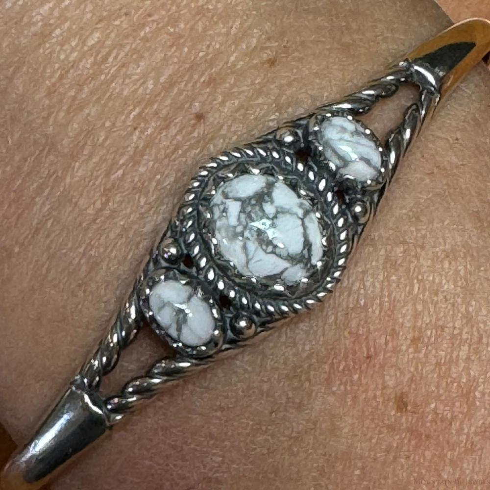 Carolyn Pollack Sterling Silver 3 Oval Howlite Decorated Bracelet For Women - Picture 6 of 10